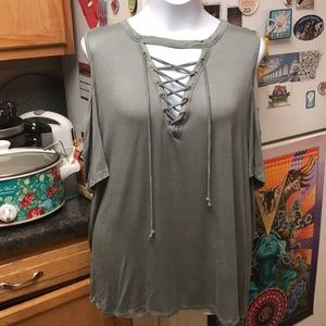 Charlotte Russe lace up cold shoulder top